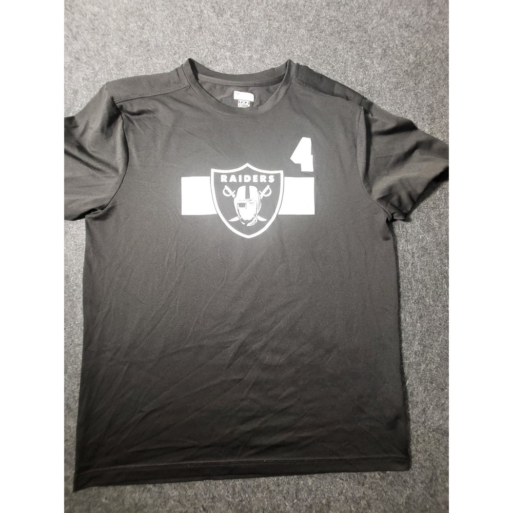 Las Vegas Raiders Derek Carr NFL Apparel T-Shirt Metallic Silver On Black Mens L